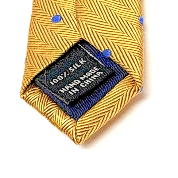 JOS A BANK Heritage Collection Mens Gold Blue Dots Silk Tie L 60 in W 3-1/8in - Picture 4 of 6